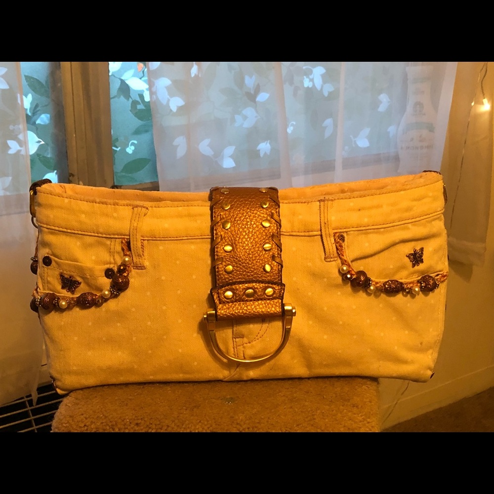 One of a kind hand made light pink jean purse